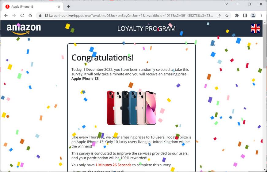 Image: Aipanhour.live Fake Amazon Loyalty Program Survey