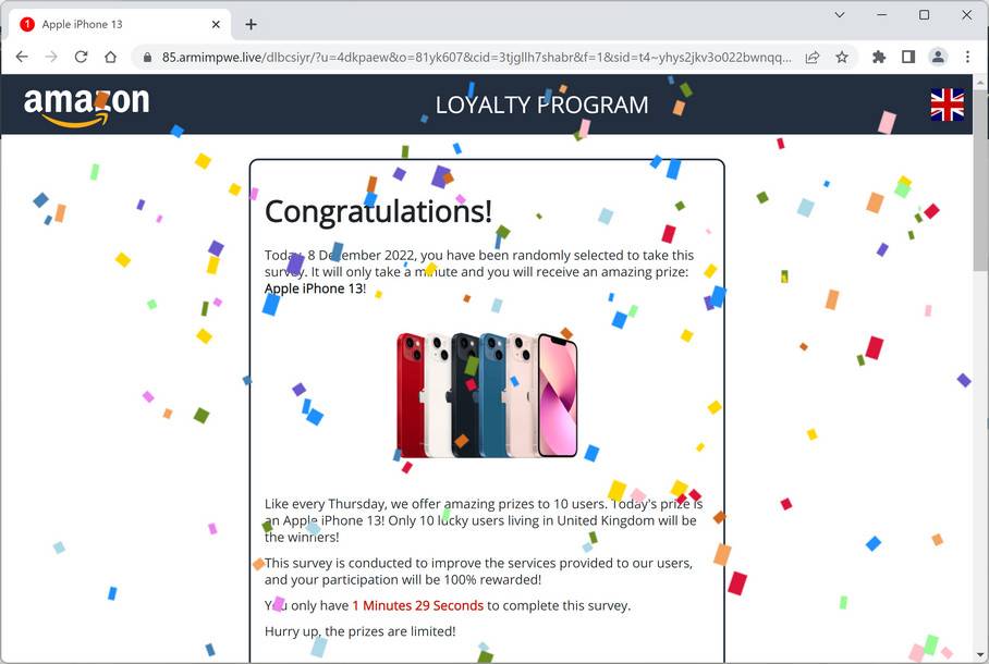 Image: Armimpwe.live Fake Amazon Loyalty Program Survey