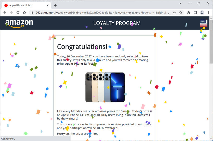 Image: Askgunton.live Fake Amazon Loyalty Program Survey