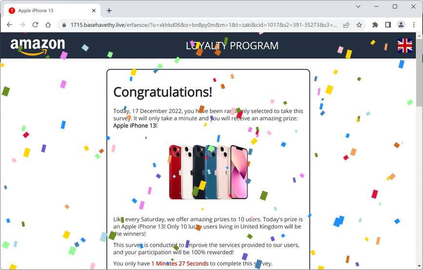 Image: Basehavethy.live Fake Amazon Loyalty Program Survey