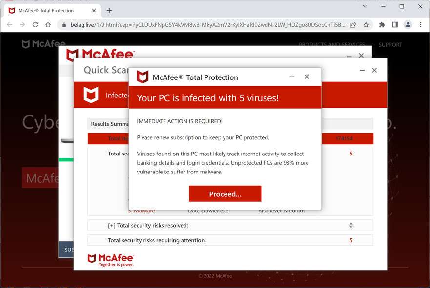 Image: Belag.live Fake McAfee Virus Alert