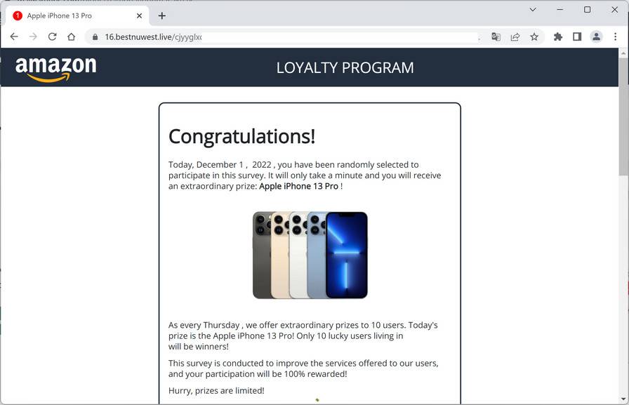 Image: Bestnuwest.live Fake Amazon Loyalty Program Survey