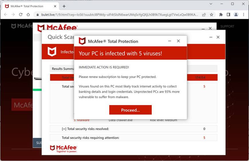 Image: Bulet.live Fake McAfee Virus Alert