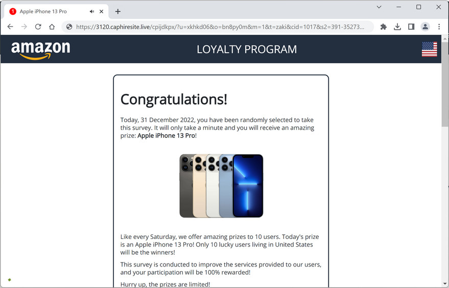 Image: Caphiresite.live Fake Amazon Loyalty Program Survey