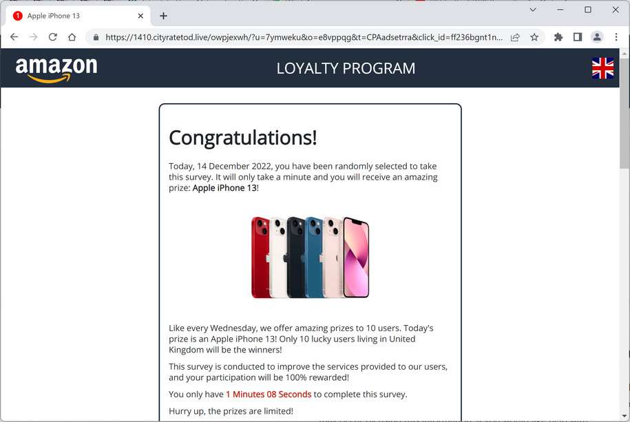 Image: Cityratetod.live Fake Amazon Loyalty Program Survey
