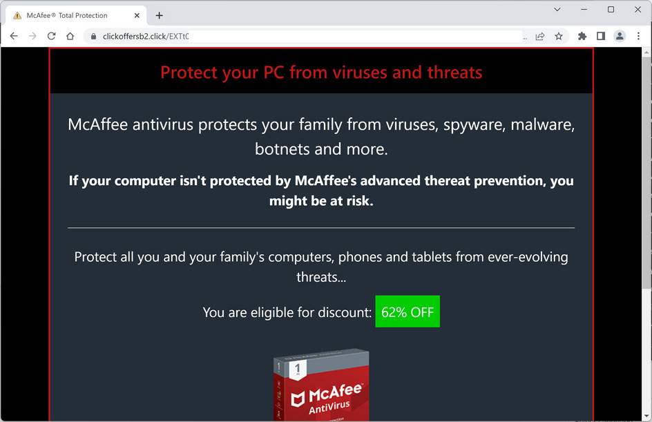 Image: Clickoffersb2.click Fake McAfee Virus Alert