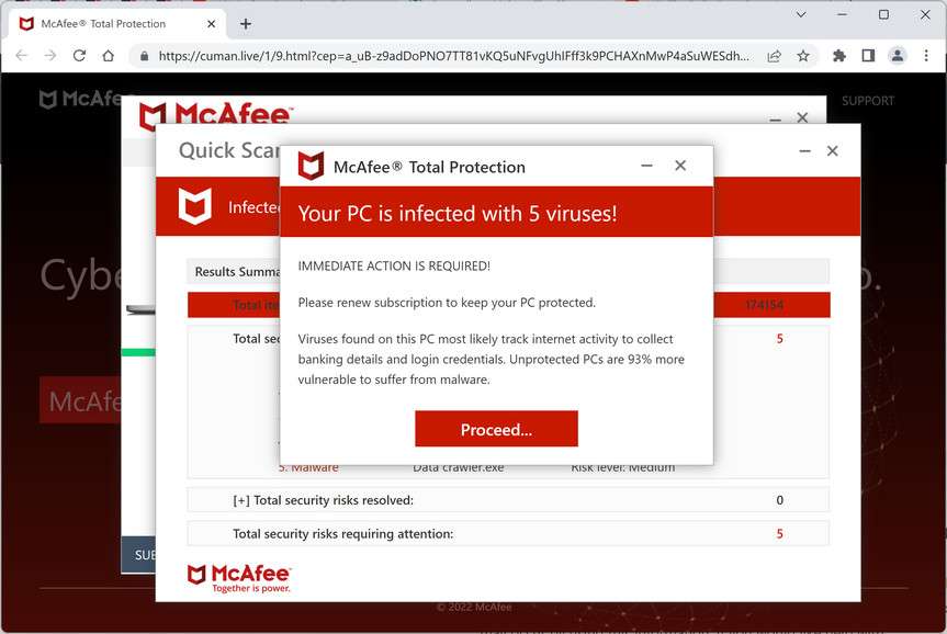 Image: Cuman.live Fake McAfee Virus Alert