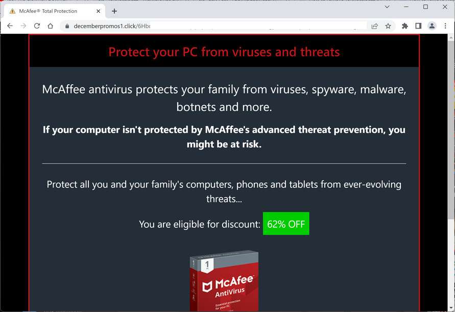 Image: Decemberpromos1.click Fake McAfee Virus Alert