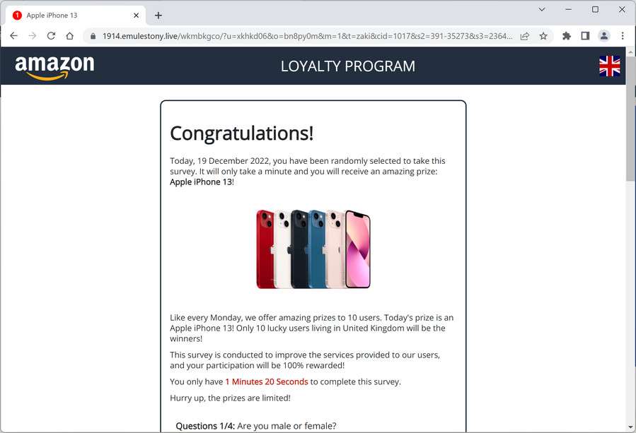 Image: Emulestony.live Fake Amazon Loyalty Program Survey