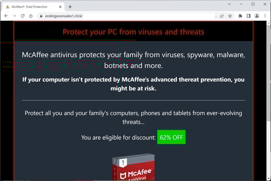 Image: Endingsoonsales1.click Fake McAfee Virus Alert