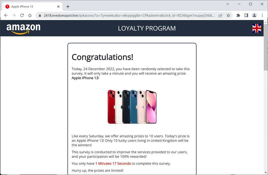 Image: Evedoesspot.live Fake Amazon Loyalty Program Survey