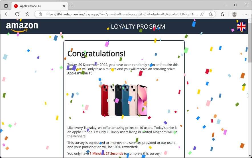 Image: Fanlapmen.live Fake Amazon Loyalty Program Survey