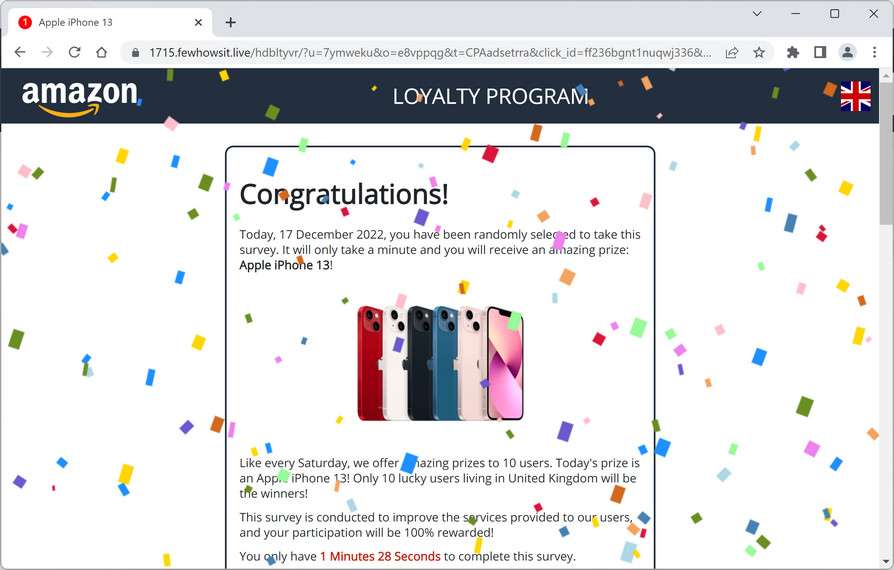 Image: Fewhowsit.live Fake Amazon Loyalty Program Survey
