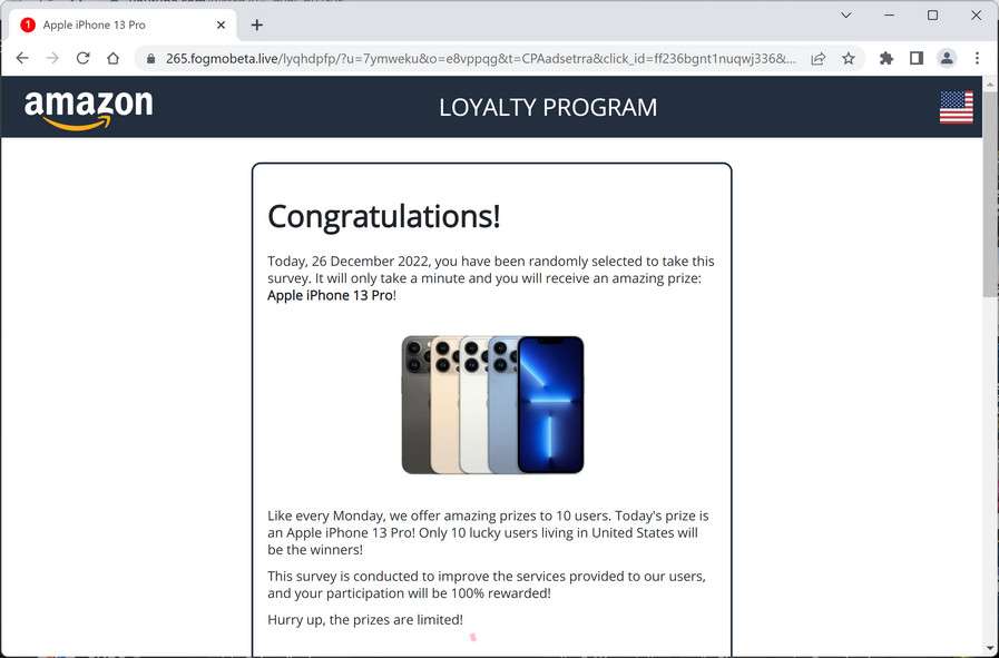 Image: Fogmobeta.live Fake Amazon Loyalty Program Survey