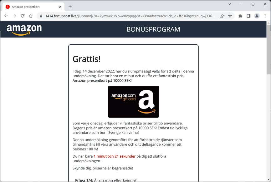 Image: Fortupcost.live Fake Amazon Loyalty Program Survey