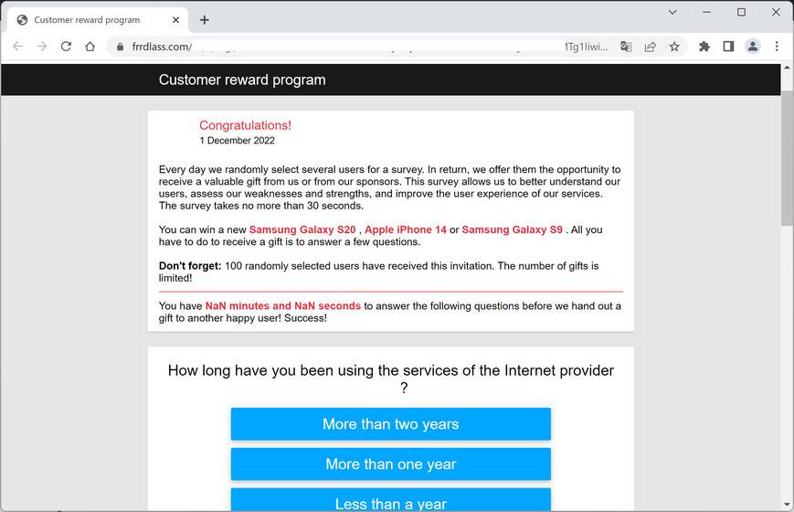 Image: Frrdlass.com Fake Amazon Loyalty Program Survey