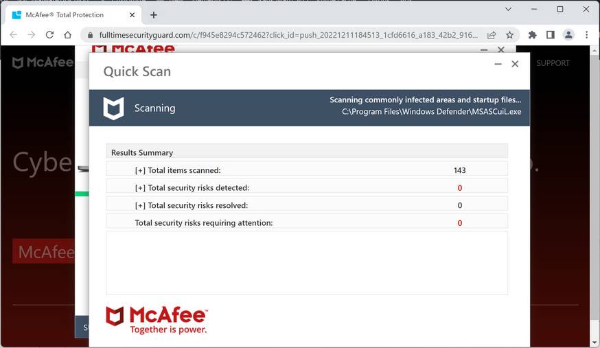 Image: Fulltimesecurityguard.com Fake McAfee Virus Alert