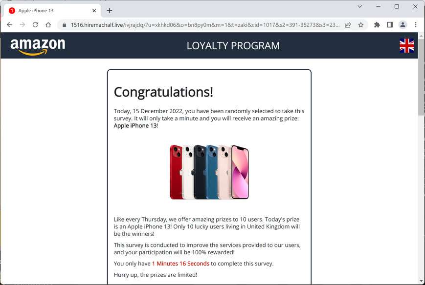 Image: Hiremachalf.live Fake Amazon Loyalty Program Survey