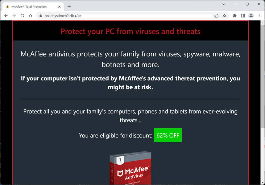 Image: Holidaystimeb2.click Fake McAfee Virus Alert