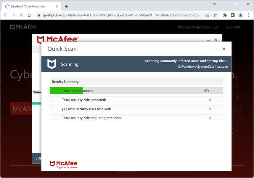 Image: Gwetipo.live Fake McAfee Virus Alert