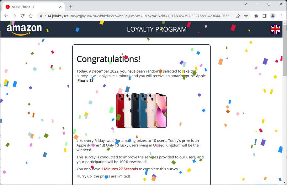 Image: Joinkeysee.live Fake Amazon Loyalty Program Survey