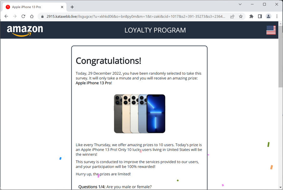 Image: Kataxebb.live Fake Amazon Loyalty Program Survey