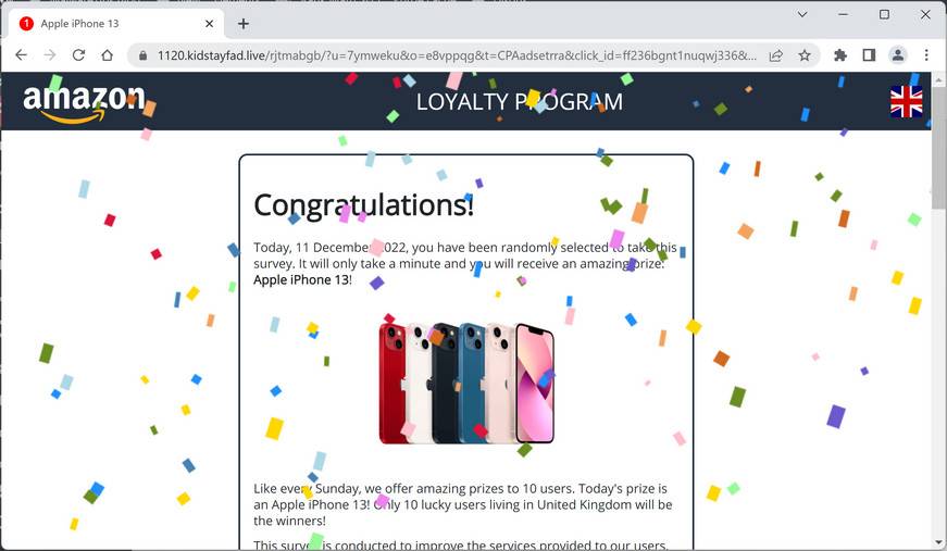 Image: Kidstayfad.live Fake Amazon Loyalty Program Survey