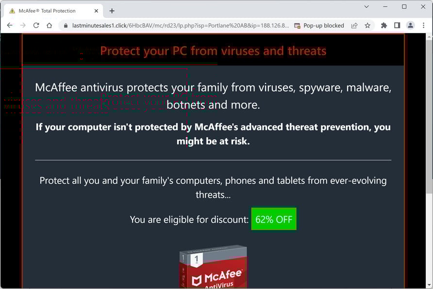 Image: Lastminutesales1.click Fake McAfee Virus Alert
