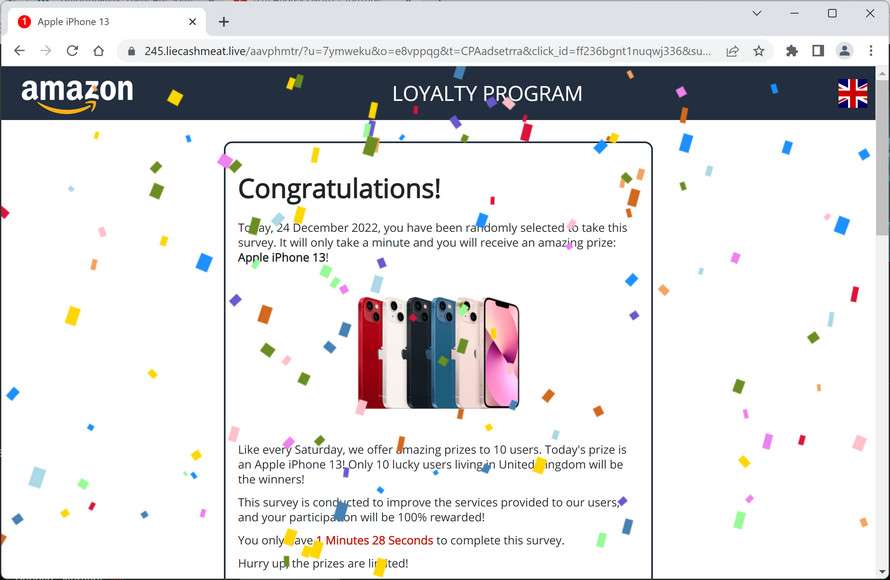 Image: Liecashmeat.live Fake Amazon Loyalty Program Survey