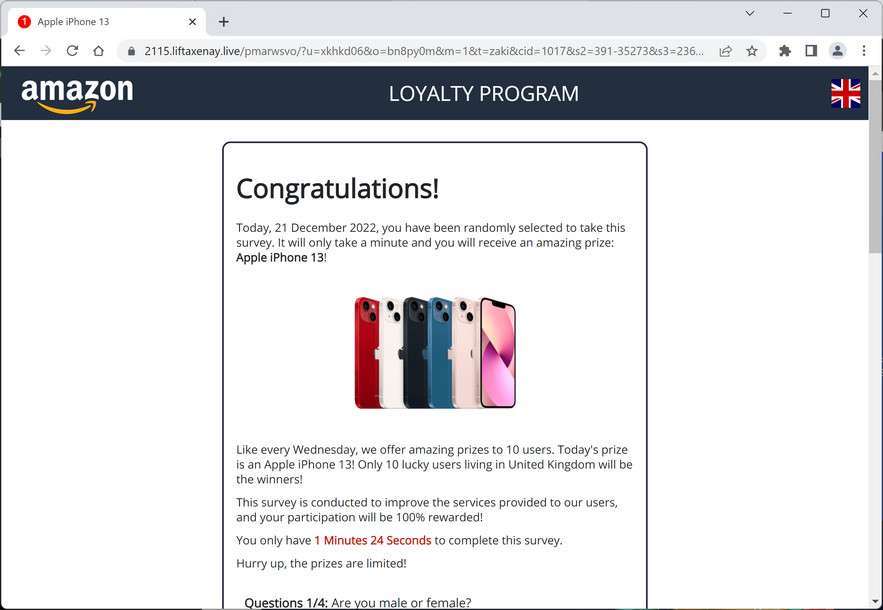 Image: Liftaxenay.live Fake Amazon Loyalty Program Survey