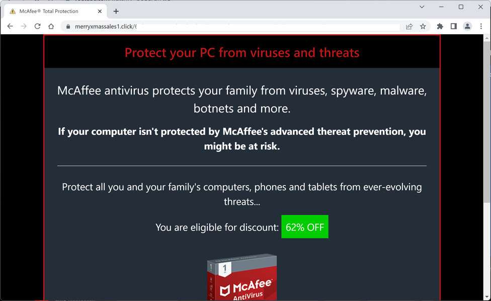 Image: Merryxmassales1.click Fake McAfee Virus Alert