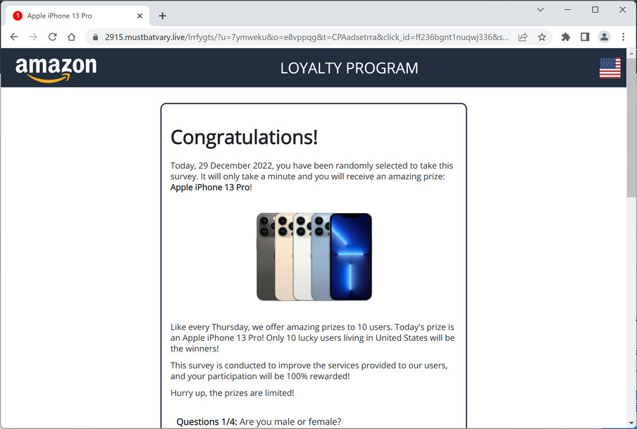 Image: Mustbatvary.live Fake Amazon Loyalty Program Survey