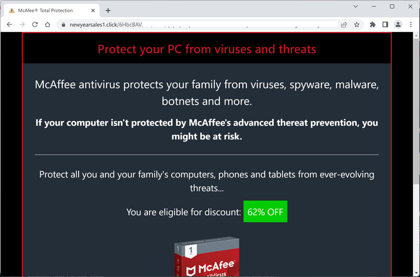 Image: Newyearsales1.click Fake McAfee Virus Alert