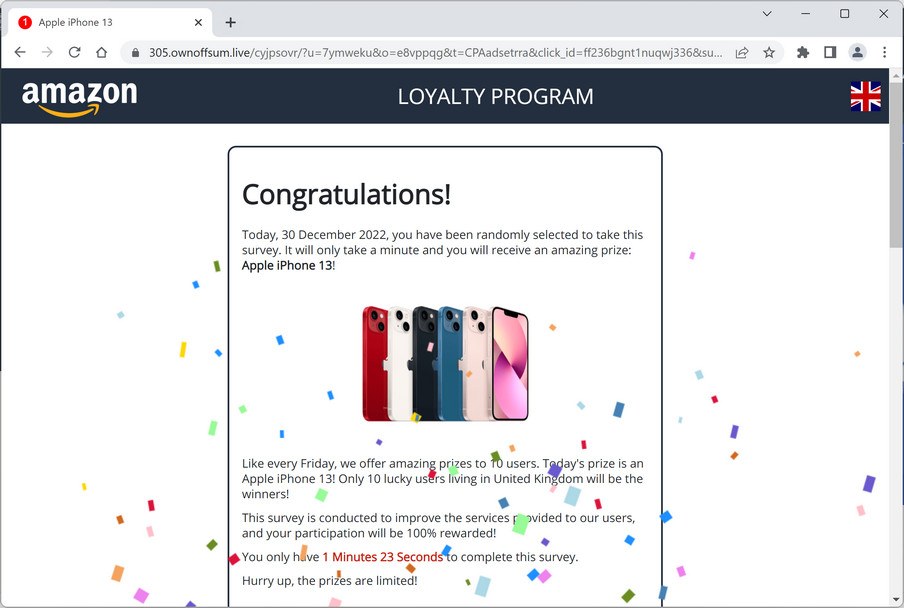 Image: Ownoffsum.live Fake Amazon Loyalty Program Survey