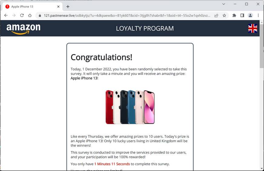 Image: Pastmenear.live Fake Amazon Loyalty Program Survey