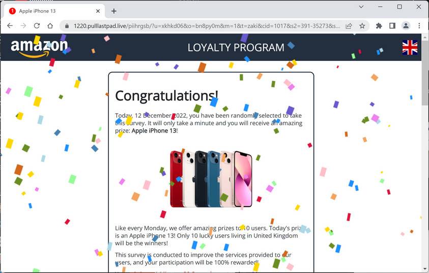 Image: Pulllastpad.live Fake Amazon Loyalty Program Survey