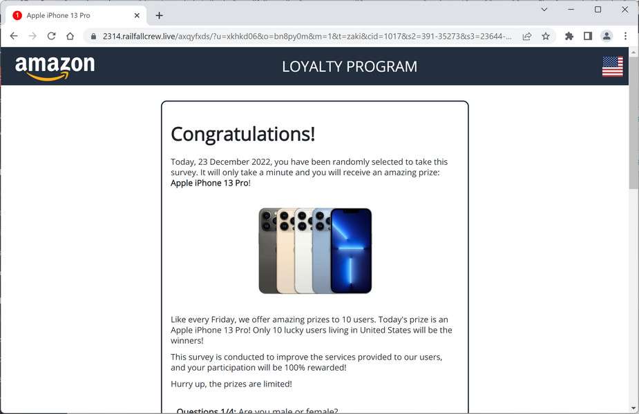 Image: Railfallcrew.live Fake Amazon Loyalty Program Survey