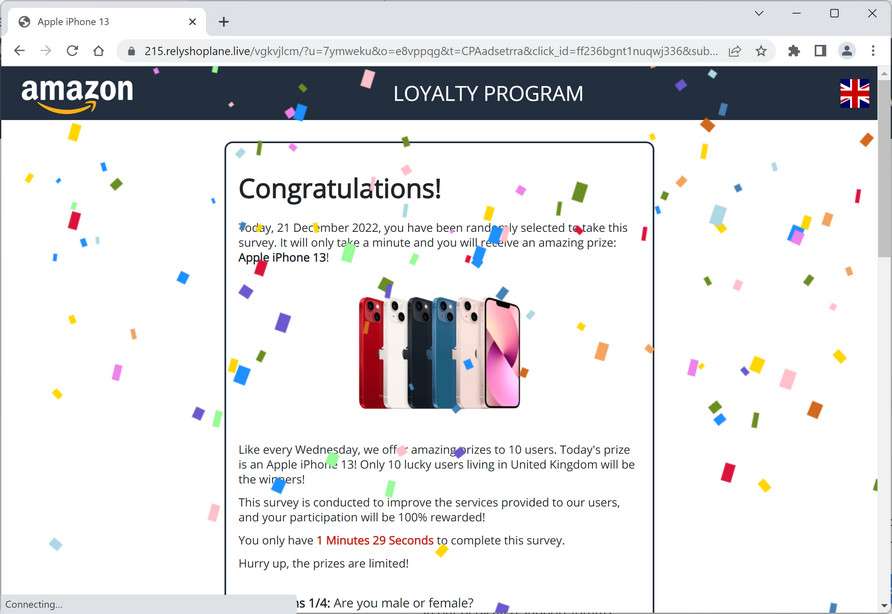 Image: Relyshoplane.live Fake Amazon Loyalty Program Survey