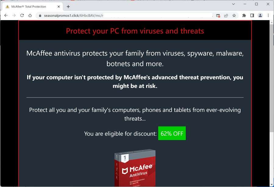 Image: Seasonalpromos1.click Fake McAfee Virus Alert