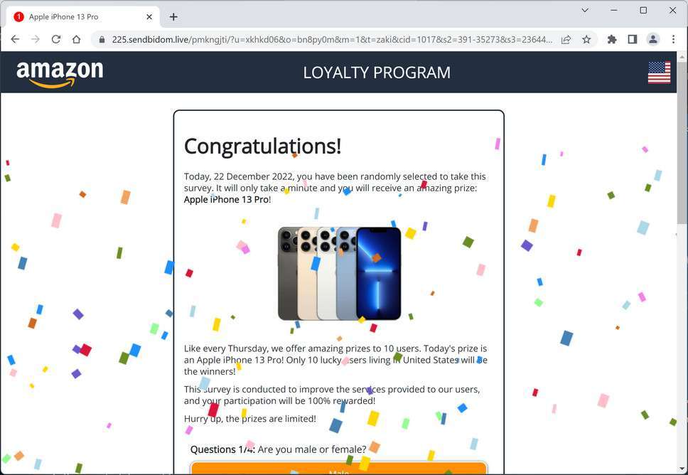 Image: Sendbidom.live Fake Amazon Loyalty Program Survey