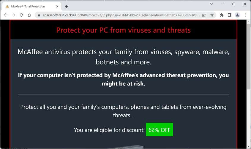 Image: Sparseofferss1.click Fake McAfee Virus Alert