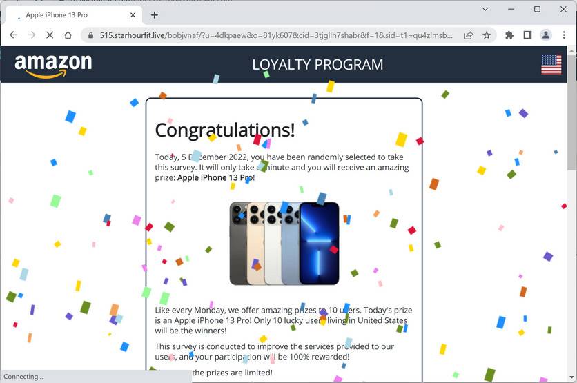 Image: Starhourfit.live Fake Amazon Loyalty Program Survey