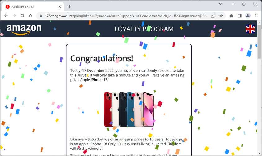 Image: Teagowax.live Fake Amazon Loyalty Program Survey