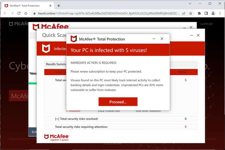 Image: Tiwohi.online Fake McAfee Virus Alert