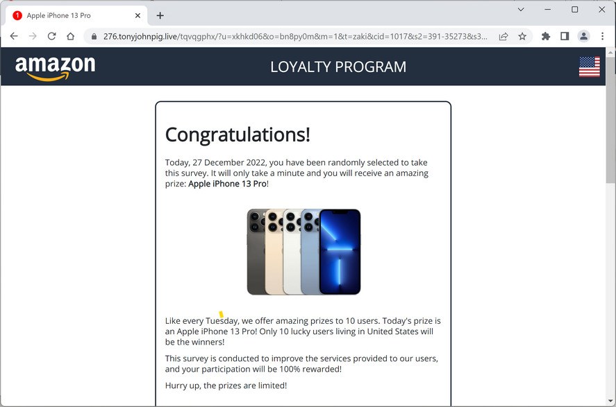 Image: Tonyjohnpig.live Fake Amazon Loyalty Program Survey