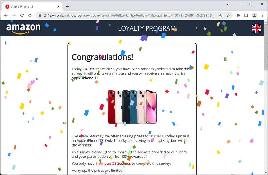 Image: Whomtamknee.live Fake Amazon Loyalty Program Survey