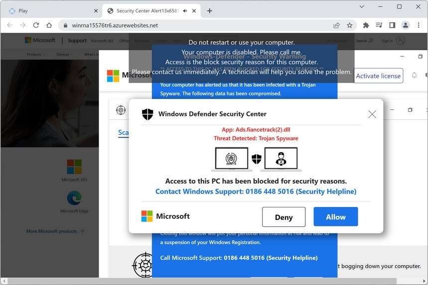 Image: Winrna15576tr6.azurewebsites.net Microsoft Fake Alerts