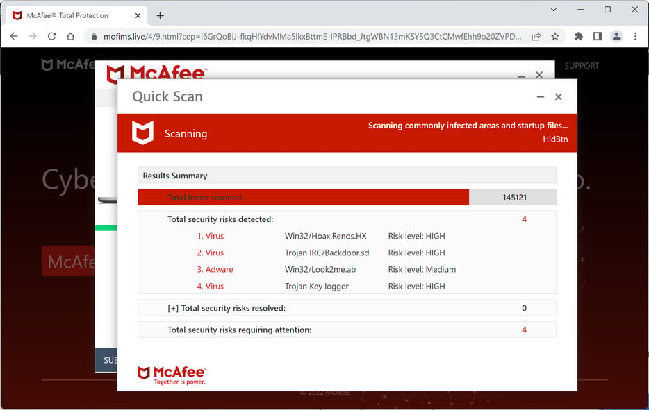 Image: Mofims.live Fake McAfee Virus Alert