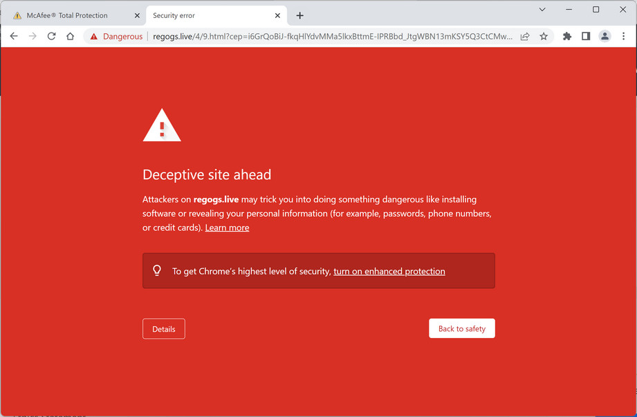 Image: Regogs.live Fake McAfee Virus Alert