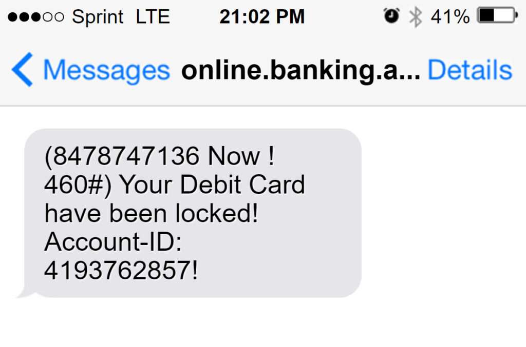 Image: 8478747136 Online Banking Alert Text Message Scam